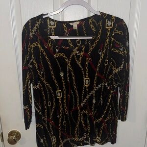 Cato Black and Gold Chain Print Blouse